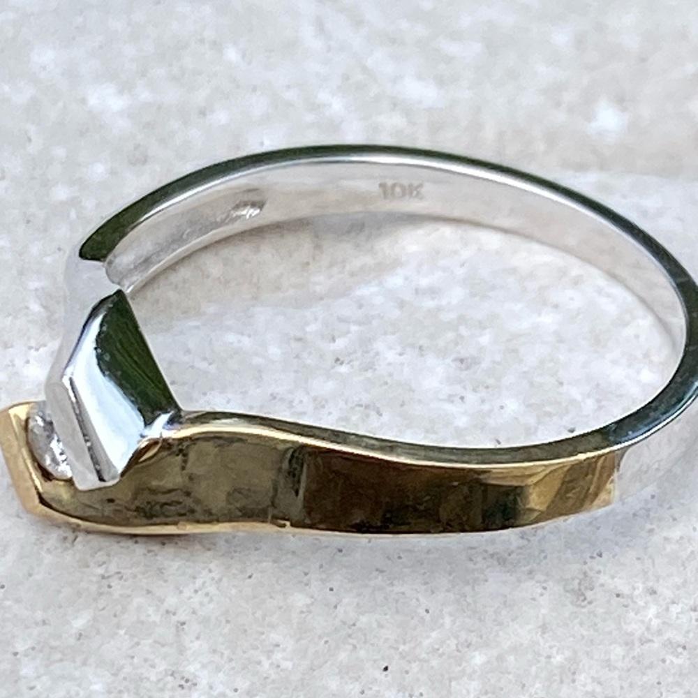 10k Gold Diamond Solitaire Ring Solid Two Tone 10… - image 8